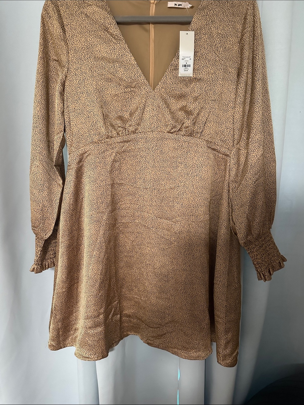 Gold dotted V-Neck Long Sleeve Mini Dress